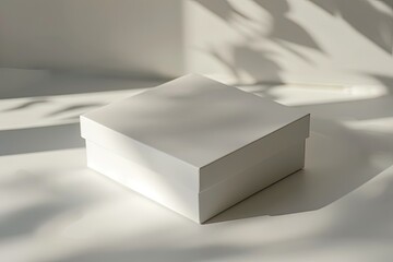 Detailed Color Picture of a White Box Sits on a White Surface