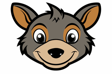 Cartoon wolf head with big eyes and smile animal face