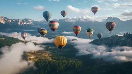 Obraz premium hot air balloon over the mountains