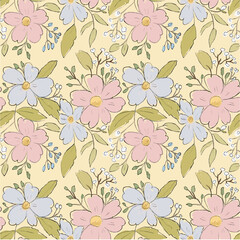 Tropical floral pattern with orange background. Seamless pattern with florals for fabric, textiles, clothing, wrapping paper. Vector illustration