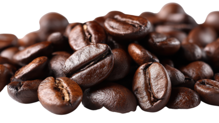 Roasted coffee beans on a white isolated background.