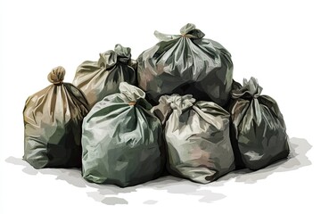 Vibrant Image of Illustration of Pile of Garbage Bags Isolated on White Background