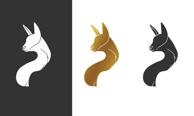 Luxury Alpaca Logo, Elegant Minimal Animal Design in Gold, Black, and White, 