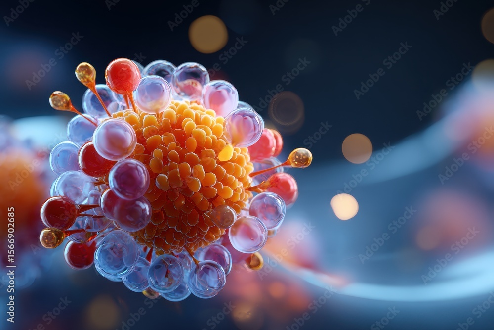 Poster detailed rendering of a virus structure revealing distinctive features and molecular composition und