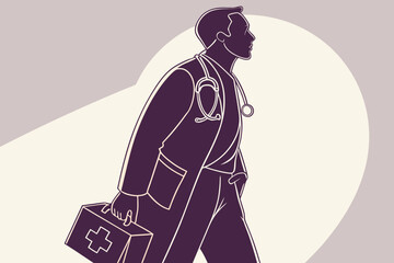 Doctor with stethoscope and medical bag healthcare
