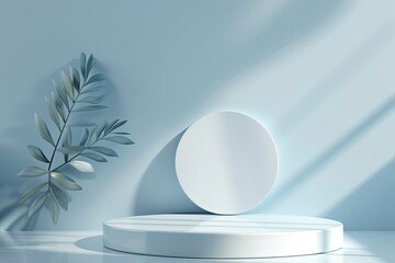 Light Blue 3D Simple Minimal Product Display Background Top View Flat Lay Cylinder Circle Podium