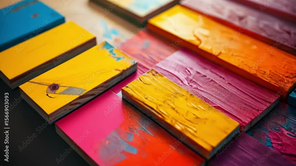Poster vibrant colors on textured surfaces create a dynamic abstract pattern.