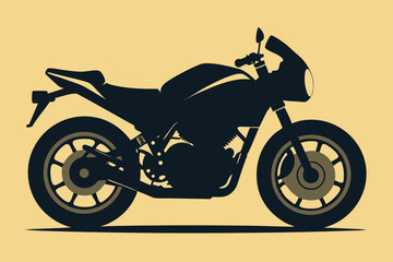 Dark motorcycle silhouette on light background vintage cafe racer