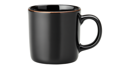 Black ceramic coffee mug isolated on white, an empty beverage cup perfect for tea or morning drink