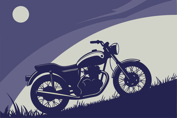 Vintage motorcycle under a pale moon retro bike