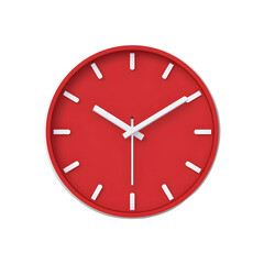 Red Wall Clock with White Markers and Hands in Modern Design