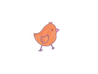 Cute retro clipart illustration farm animal for kids design. Cartoon orange little chick bird