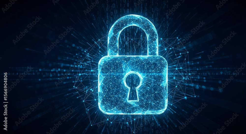 Poster digital security concept padlock icon for data protection and network safety online privacy and cybe