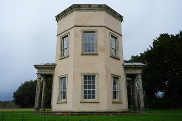 Shugborough, Staffordshire, England - February 24 2024: Neoclassical pavilion with columns in parkland setting