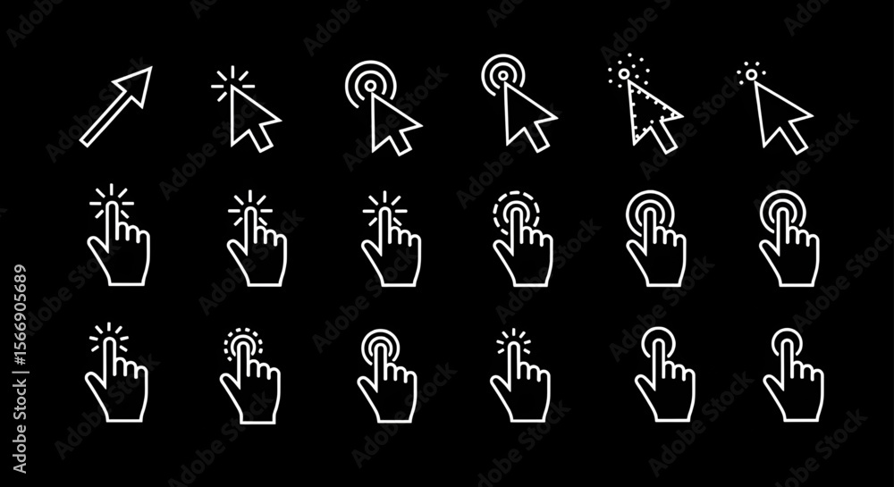 Fototapete Mouse Cursors and Hand Pointer Icons Set | Collection of Web UI UX Elements for Graphic Design and User Interface Projects