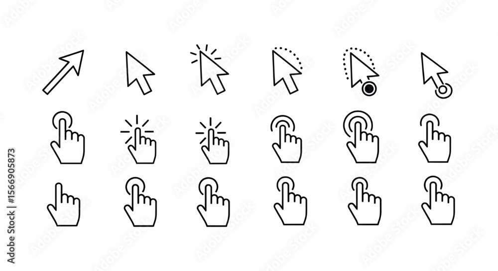 Poster Pointer and Hand Cursor Icon Set | Digital Interaction Symbols for UI/UX Design, App Development, and Web Design