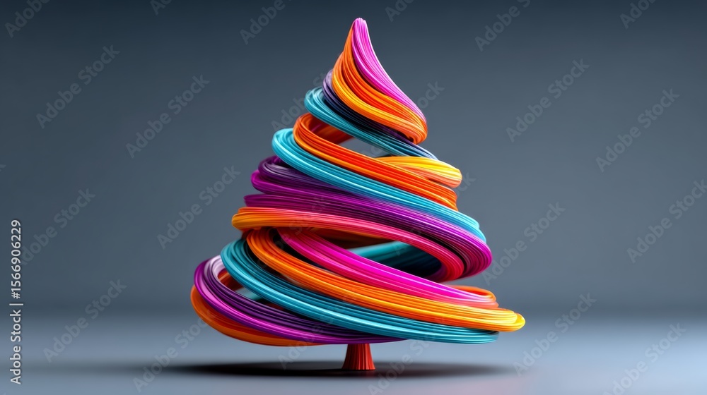 Poster colorful christmas tree made of strings. the tree is made of different colored strings and is very l