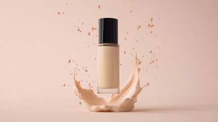 Beige foundation bottle with splash.