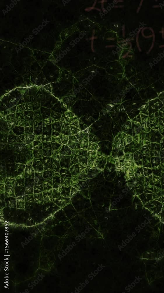 Poster animation of dna helix with mathematics formulas and geometry angles over black background