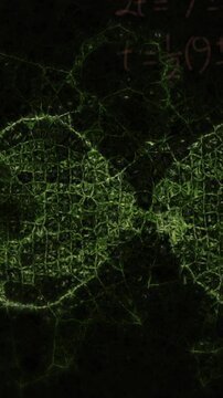 Animation of dna helix with mathematics formulas and geometry angles over black background
