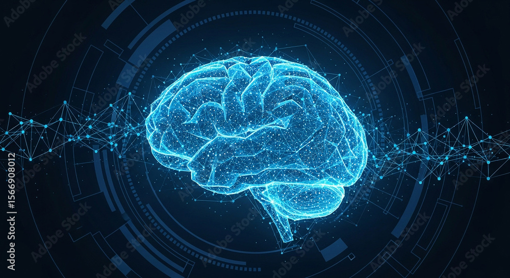 Poster artificial intelligence brain neural network technology concept digital mind innovation idea 3d rend
