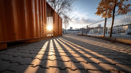Shadows from orange shipping container