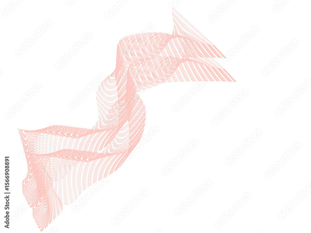 Poster abstract flowing pink lines creating a dynamic wave pattern on a white background