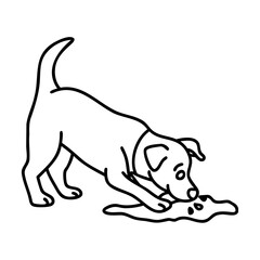 Black Line Art Dog Sniffing a Blob on White Background