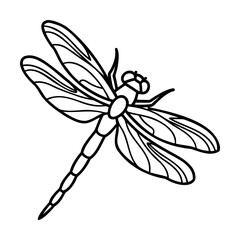 Black and White Dragonfly Illustration on White Background