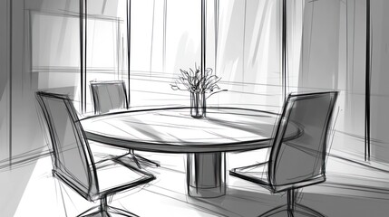 Interior sketch of a modern conference room.