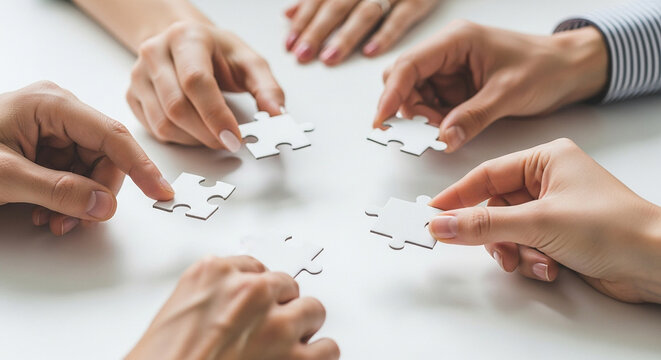 Teamwork collaboration puzzle solving business strategy problem solving solution finding hands together group work