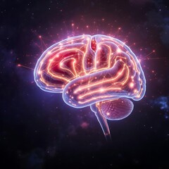 The human brain in the form of a hologram, levitating in the air. New technology, isolated brains