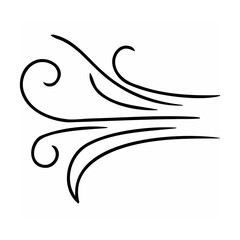 Black wind graphic on white background with curved lines and swirls