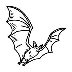 Black and white bat illustration with outstretched wings and minimalist style