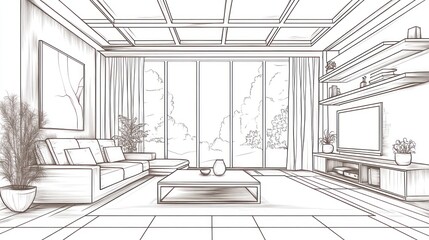 Interior sketch of a modern living room design.