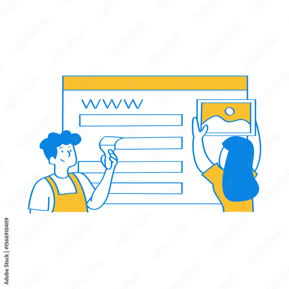 Aufkleber two people collaborating on a website design project isolated on transparent background