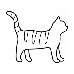 Black outline cat illustration with striped tail and body markings