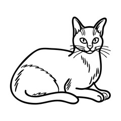 Black and white line art illustration of a resting cat on a white background