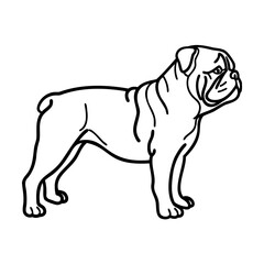 Black Line Art Bulldog Standing Profile on White Background
