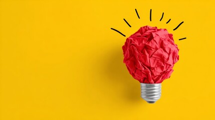 Red paper ball with a light bulb on top of it. Concept of a creative and innovative thought