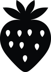 Obraz premium Strawberry fruit silhouette with leafy crown and teardrop seeds for sweet summer icon