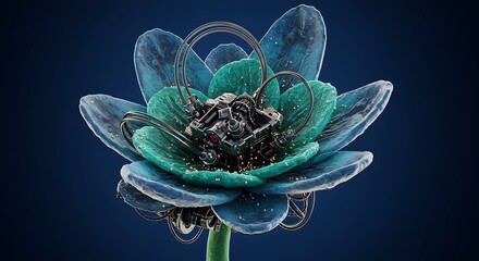 A futuristic, intricate lotus flower with metallic, mechanical components.