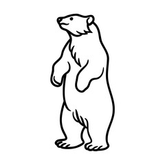 Black and White Line Art Illustration of a Standing Polar Bear