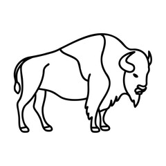 Black Outline Illustration of a Bison on White Background