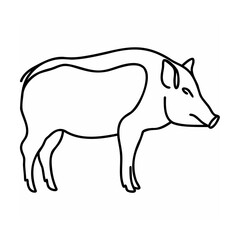 Black Line Art Illustration of a Wild Boar Profile on White Background