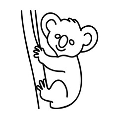 Black and white line art koala climbing a tree trunk