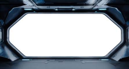 Futuristic Black Spaceship Interior with Transparent Window Cutout

