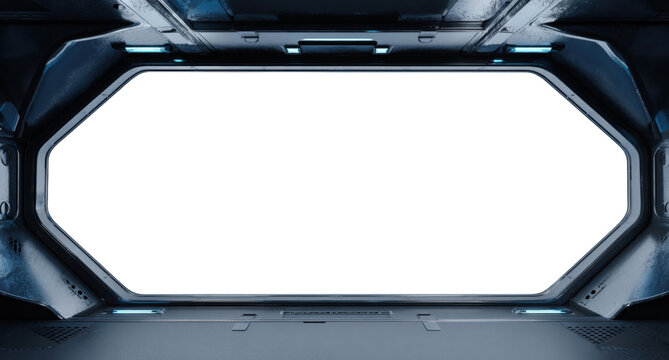 Futuristic Black Spaceship Interior with Transparent Window Cutout

