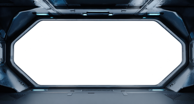 Futuristic Black Spaceship Interior with Transparent Window Cutout

