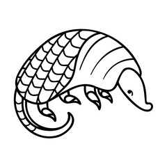 Black Armadillo Line Art Illustration on White Background